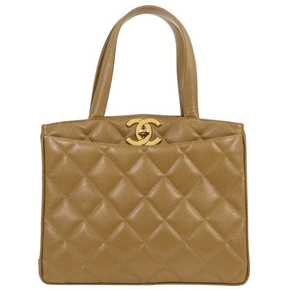 Chanel Vintage CC Lock Pocket Tote Quilted Caviar Small