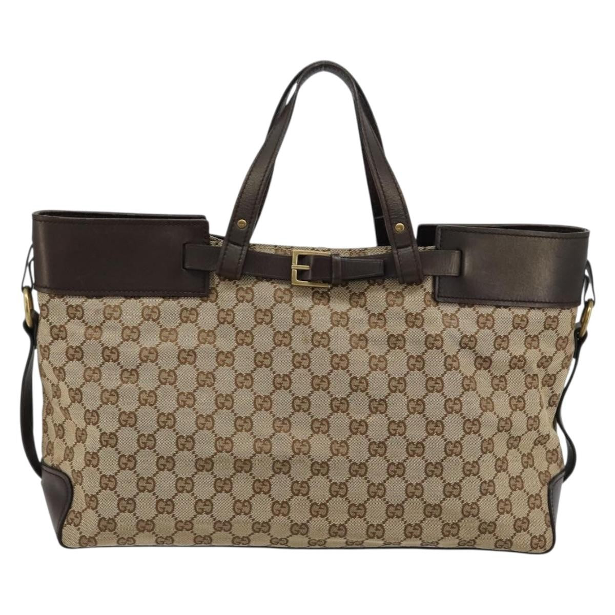 Gucci Belted Bucket Tote GG Canvas with Leather East West