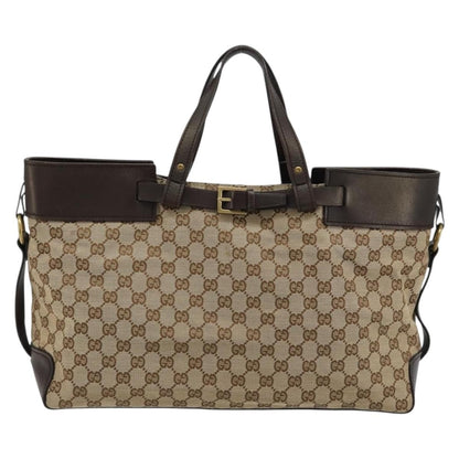 Gucci Belted Bucket Tote GG Canvas with Leather East West