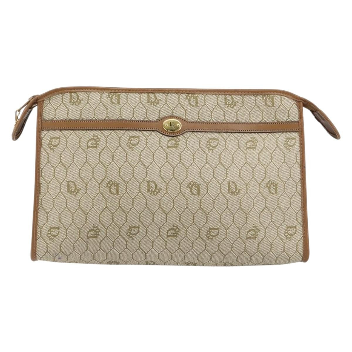 Christian Dior Vintage Honeycomb Zip Pouch Coated Canvas Medium