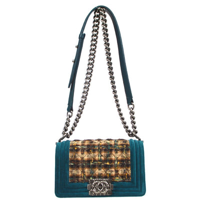Chanel Boy Flap Bag Quilted Tweed with Velvet Small