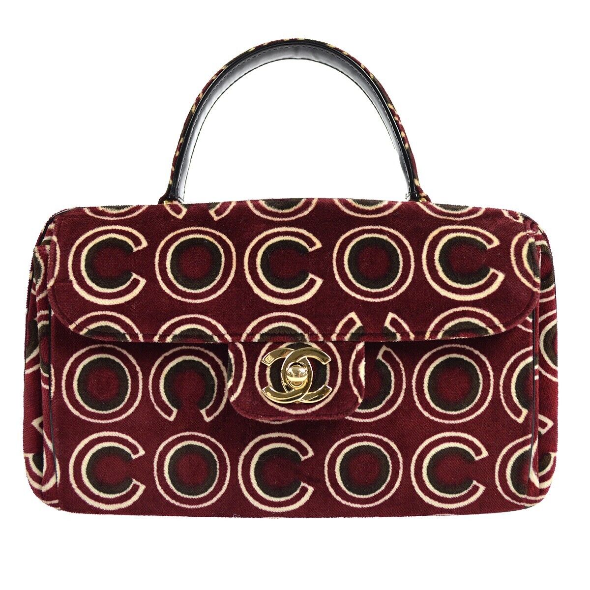 Chanel CC Top Handle Bag Coco Print Velvet Medium