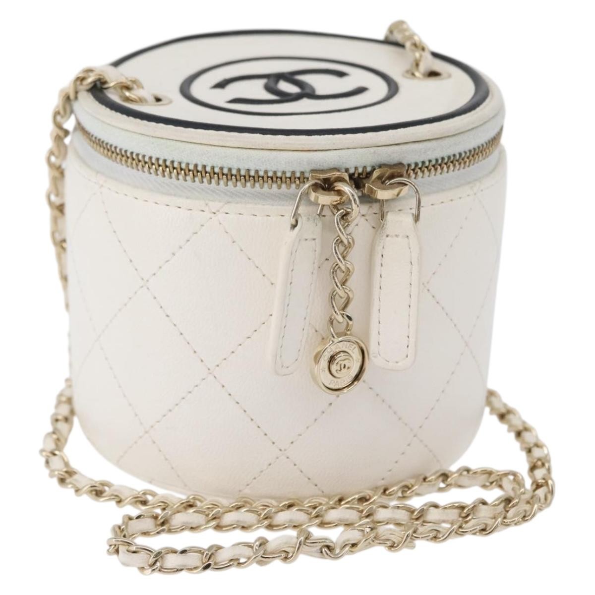 Chanel CC Round Vanity Case with Chain Quilted Lambskin Mini