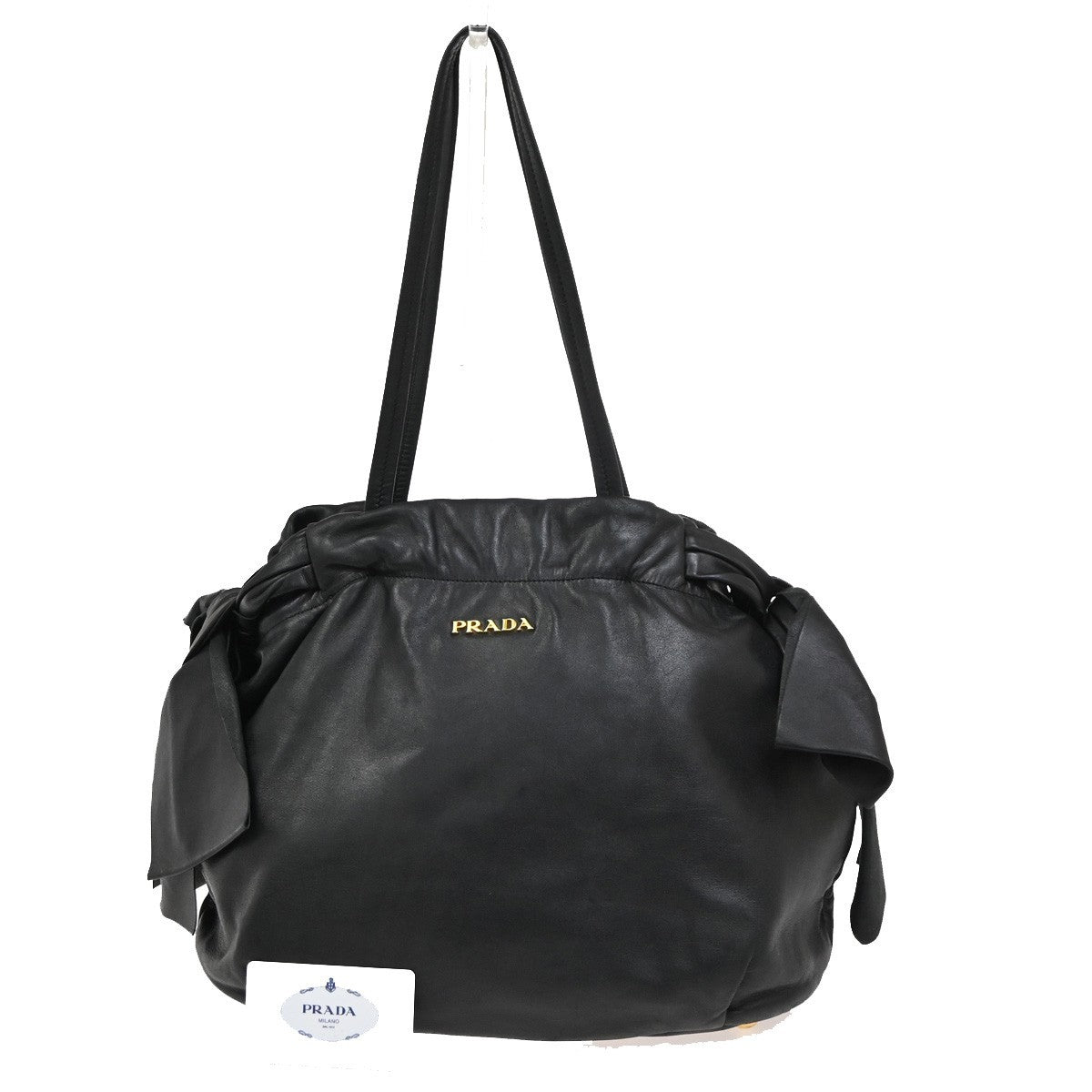 Prada Bow Tie Pleated Tote Leather Large
