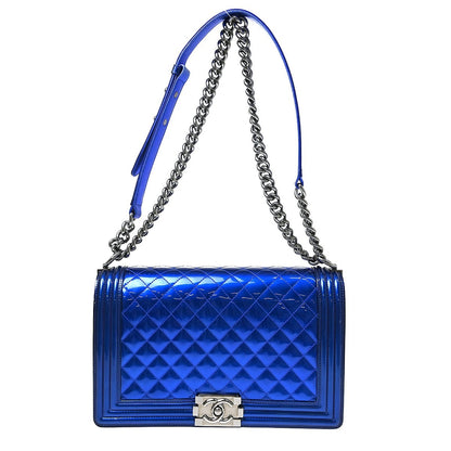 Chanel Boy Flap Quilted Patent New Medium