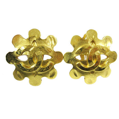 Chanel Vintage CC Flower Cutout Round Clip-On Earrings Metal Product Image