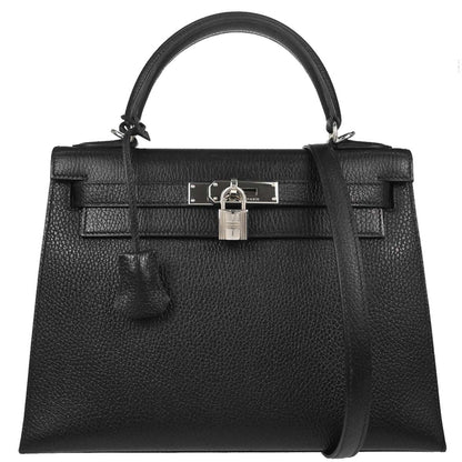 Hermes Kelly Black Vache Liegee with Palladium Hardware 28