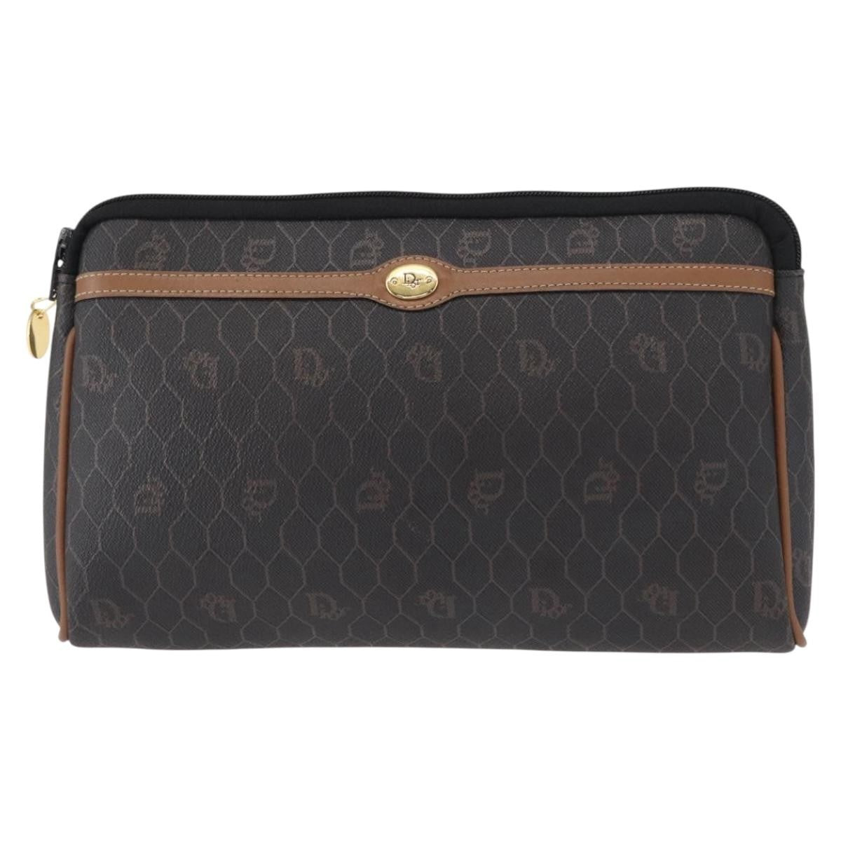 Christian Dior Vintage Honeycomb Zip Pouch Coated Canvas Medium