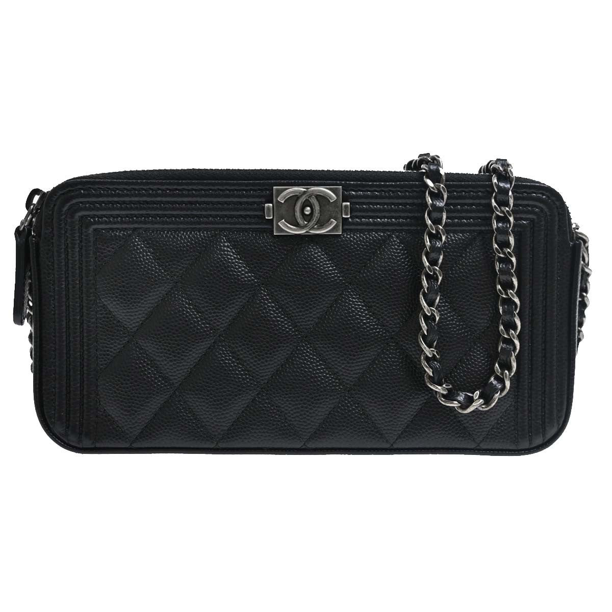 Chanel Boy Double Zip Clutch with Chain Quilted Lambskin Product Image