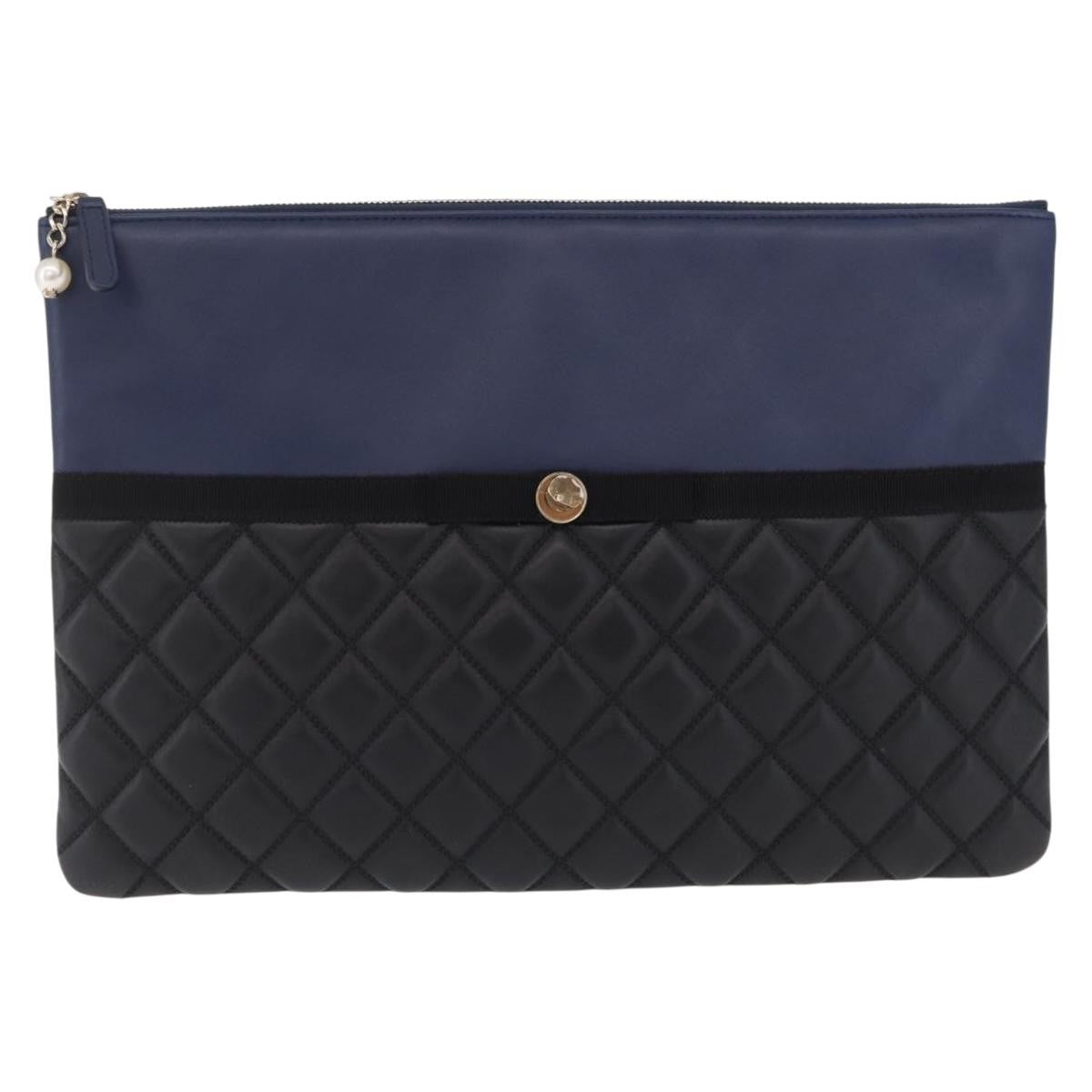 Chanel Bicolor Boy O Case Clutch Lambskin Large
