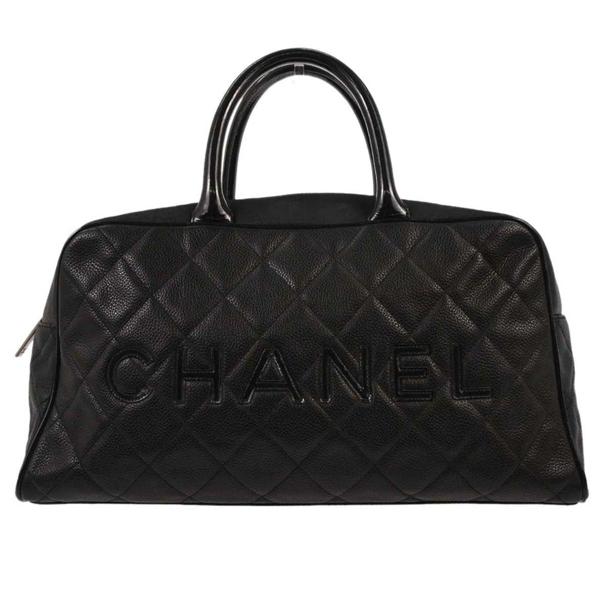 Chanel Embossed Logo Bowler Bag Quilted Caviar Small