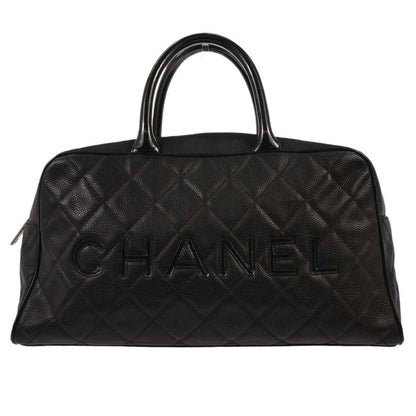 Chanel Embossed Logo Bowler Bag Quilted Caviar Small