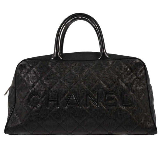 Chanel Embossed Logo Bowler Bag Quilted Caviar Small