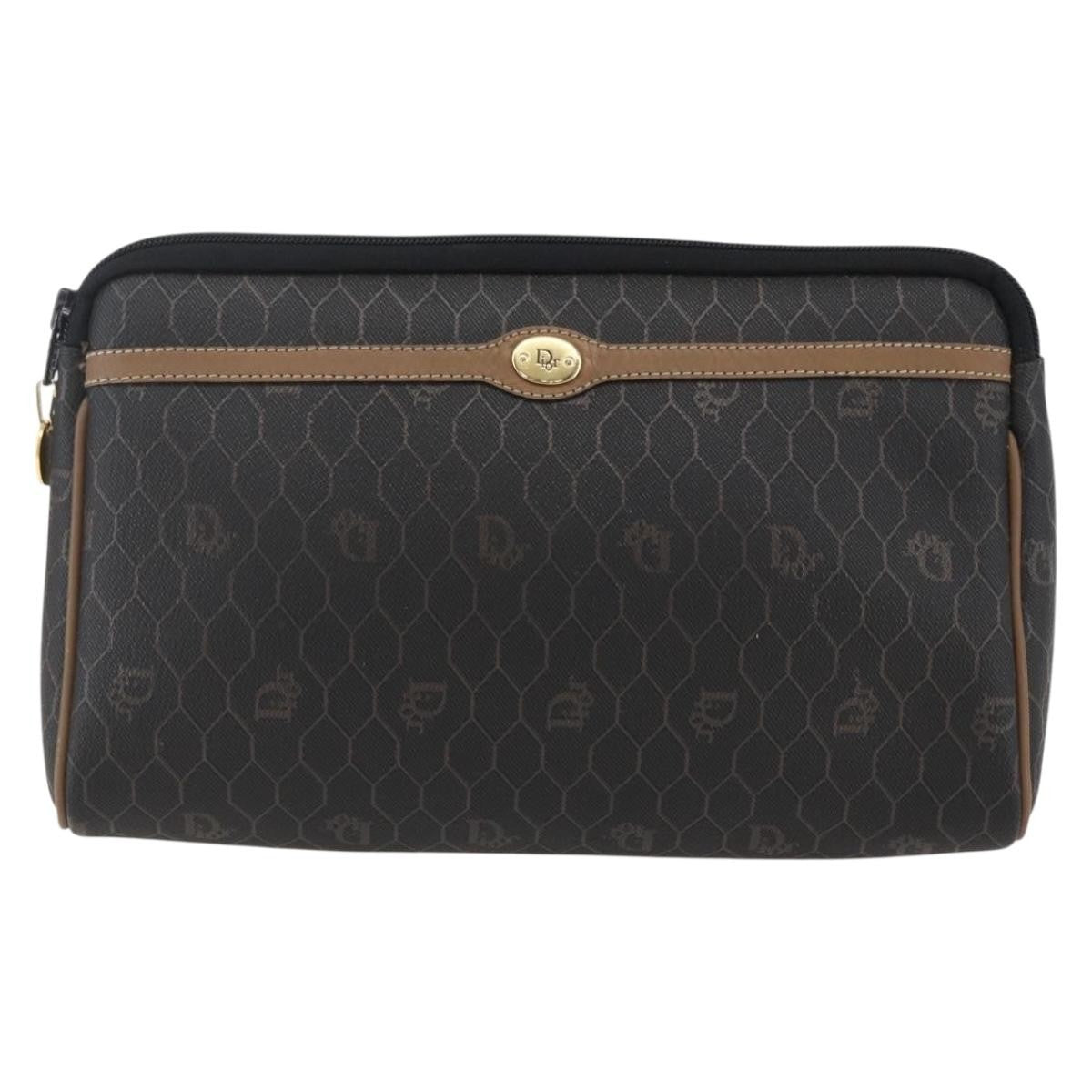 Christian Dior Vintage Honeycomb Zip Pouch Canvas and Leather Product Image