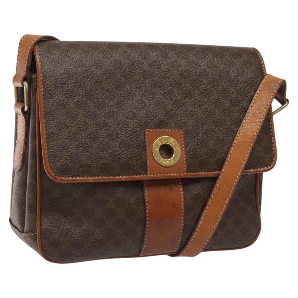 Celine Vintage Macadam Circle Logo Shoulder Bag Canvas and Leather Product Image