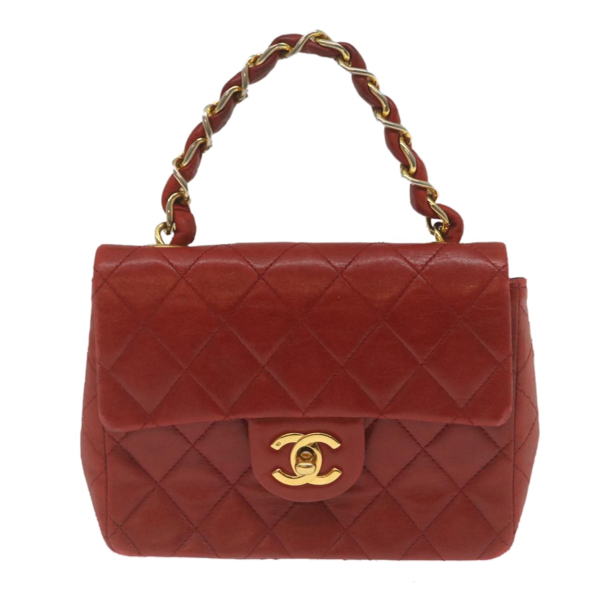 Chanel Vintage Square Chain Handle Flap Bag Quilted Lambskin Mini