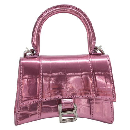 Balenciaga Hourglass Chain Top Handle Crocodile Embossed Leather Mini
