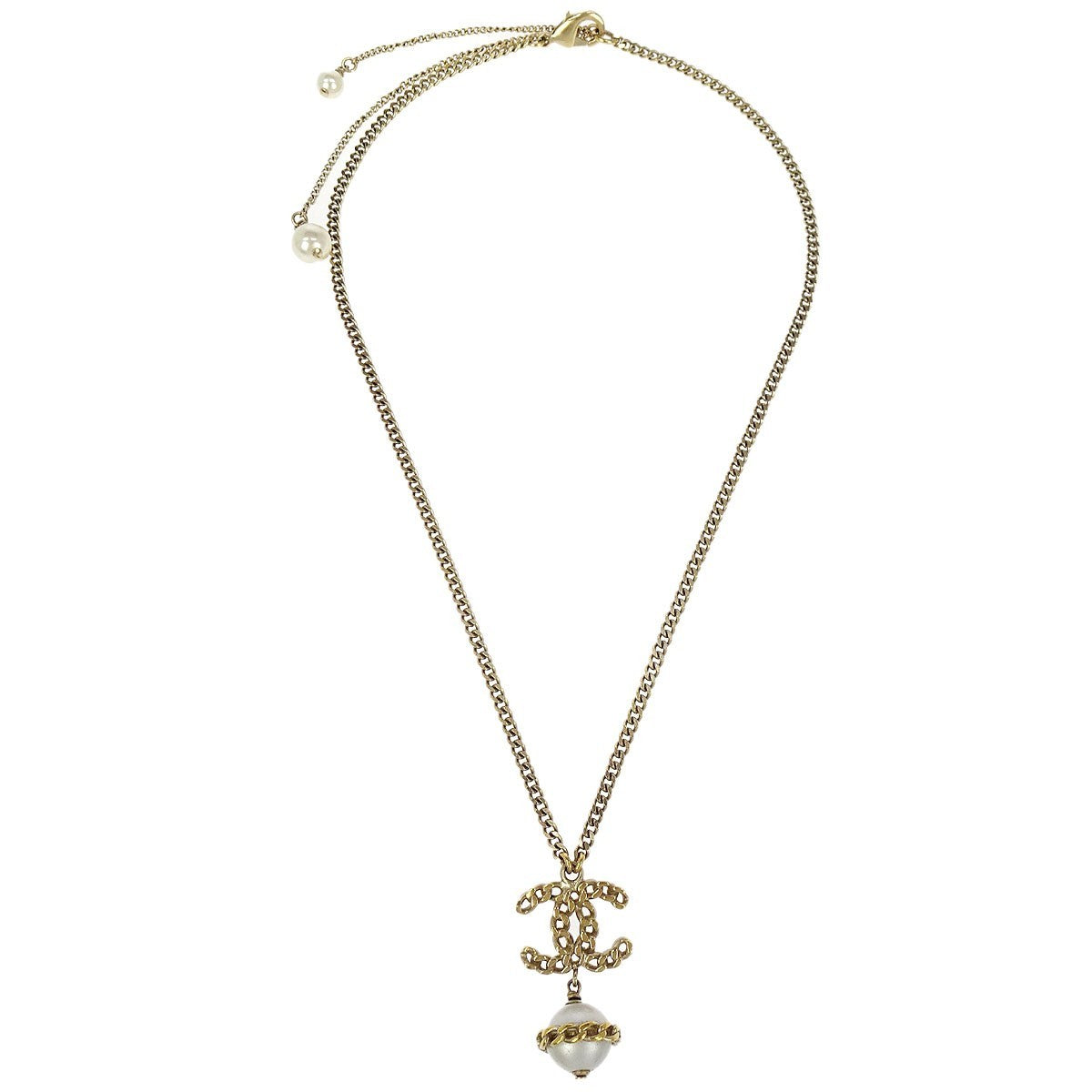 Chanel CC Chain Necklace Metal with Faux Pearls Product Image