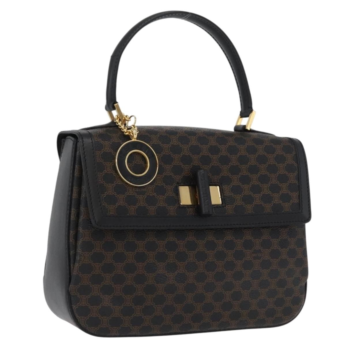 Celine Vintage Convertible Top Handle Bag Macadam Coated Canvas Medium