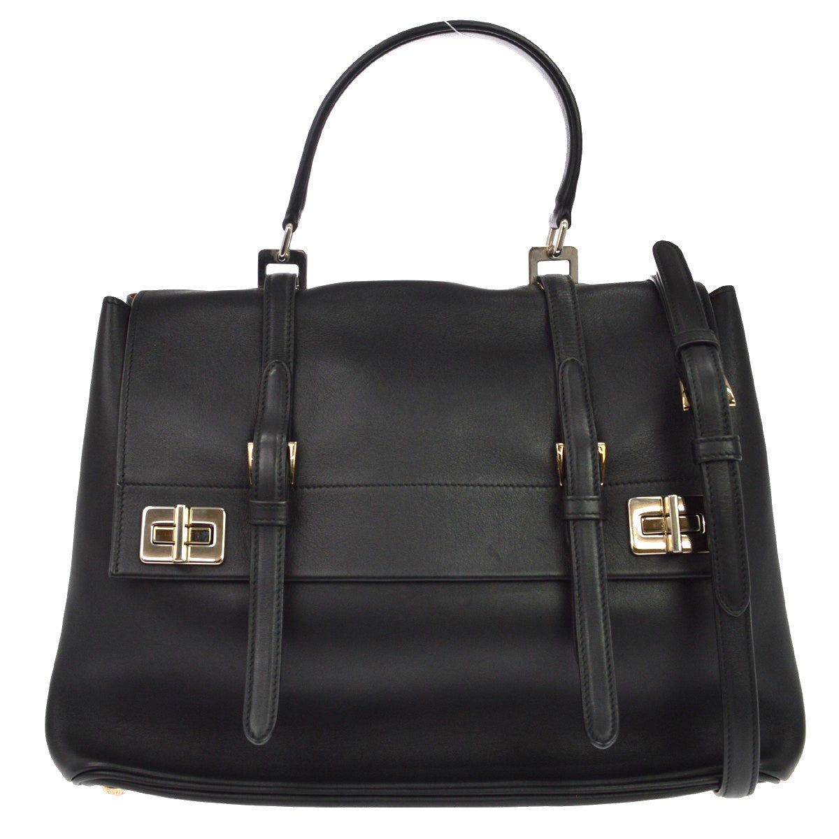 Prada Dual Flap Double Turn Lock Satchel City Calfskin Large