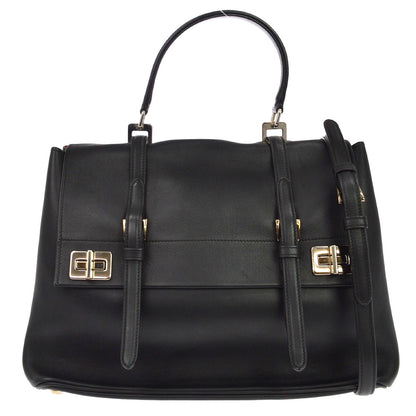 Prada Dual Flap Double Turn Lock Satchel City Calfskin Large