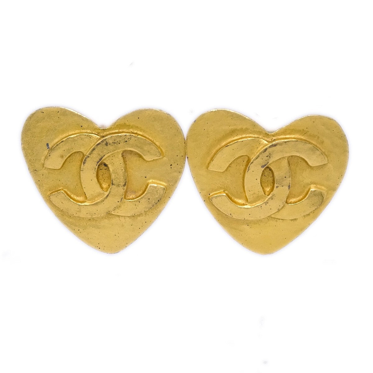 Chanel Vintage CC Heart Clip-On Earrings Metal Small