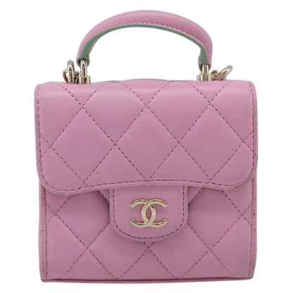 Chanel Square Classic Flap Top Handle Clutch with Chain Quilted Lambskin Product Image