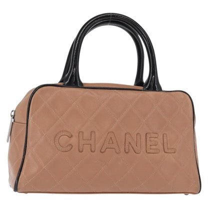 Chanel Embossed Logo Bowler Bag Quilted Caviar Small