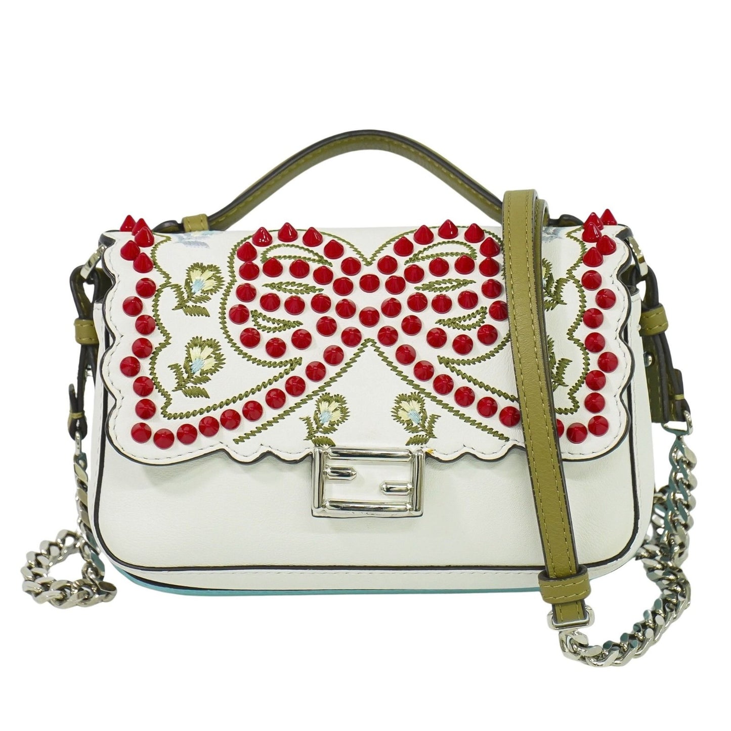 Fendi Double Baguette Embroidered Studded Leather Micro