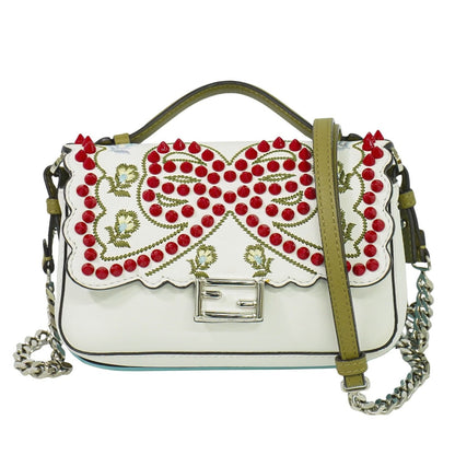 Fendi Double Baguette Embroidered Studded Leather Micro