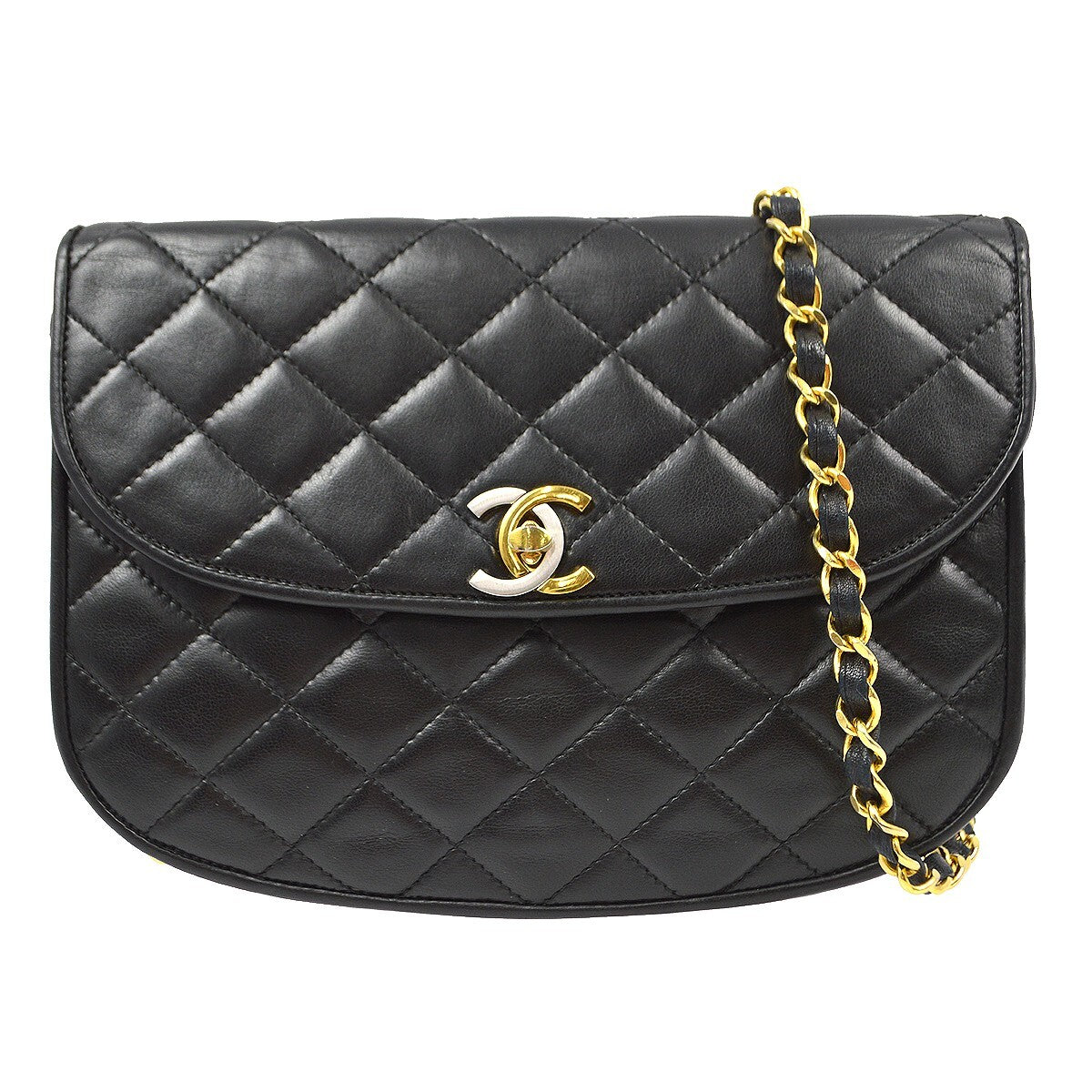 Chanel Vintage Round Flap Bag Quilted Lambskin Small
