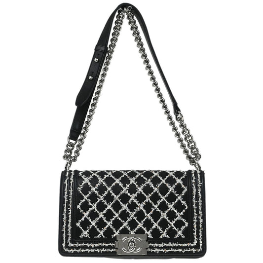 Chanel Boy Flap Bag Sequin Quilted Calfskin Old Medium