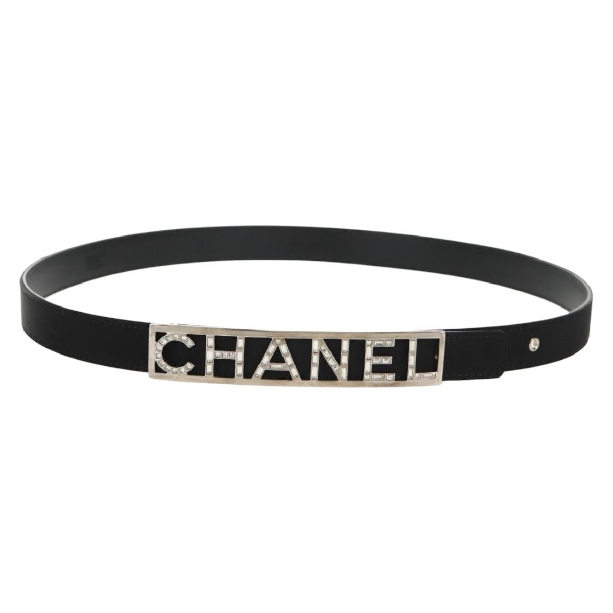 Chanel Logo Belt Leather with Metal and Crystals Thin