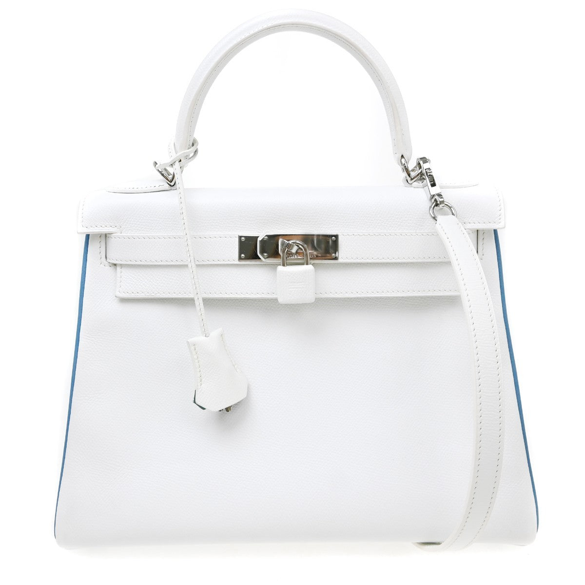 Hermes Kelly Handbag White Epsom with Palladium Hardware 35