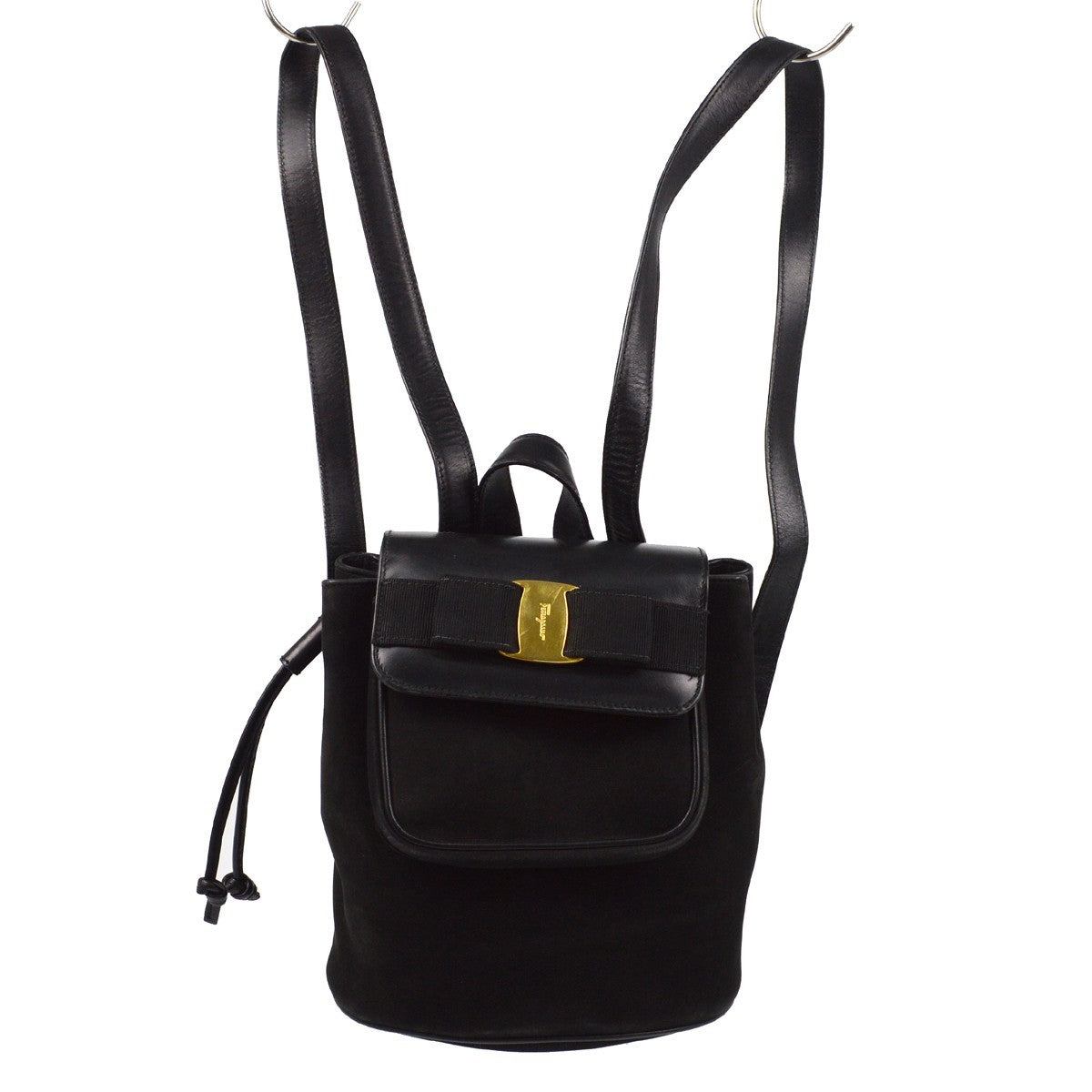 Salvatore Ferragamo Vara Flap Drawstring Backpack Leather and Suede Product Image