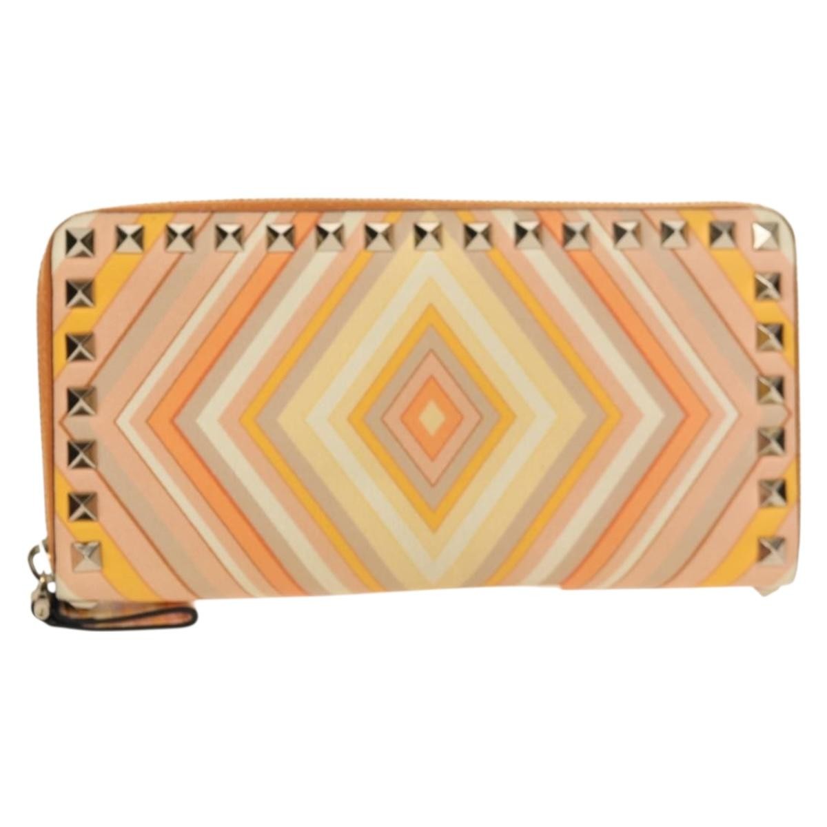 Valentino Garavani Rockstud Zip Around Wallet Striped Leather Product Image