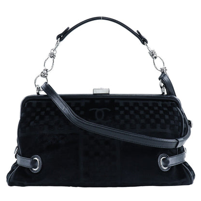 Chanel Vintage CC Side Belted Bowler Bag Check Embossed Velvet Medium