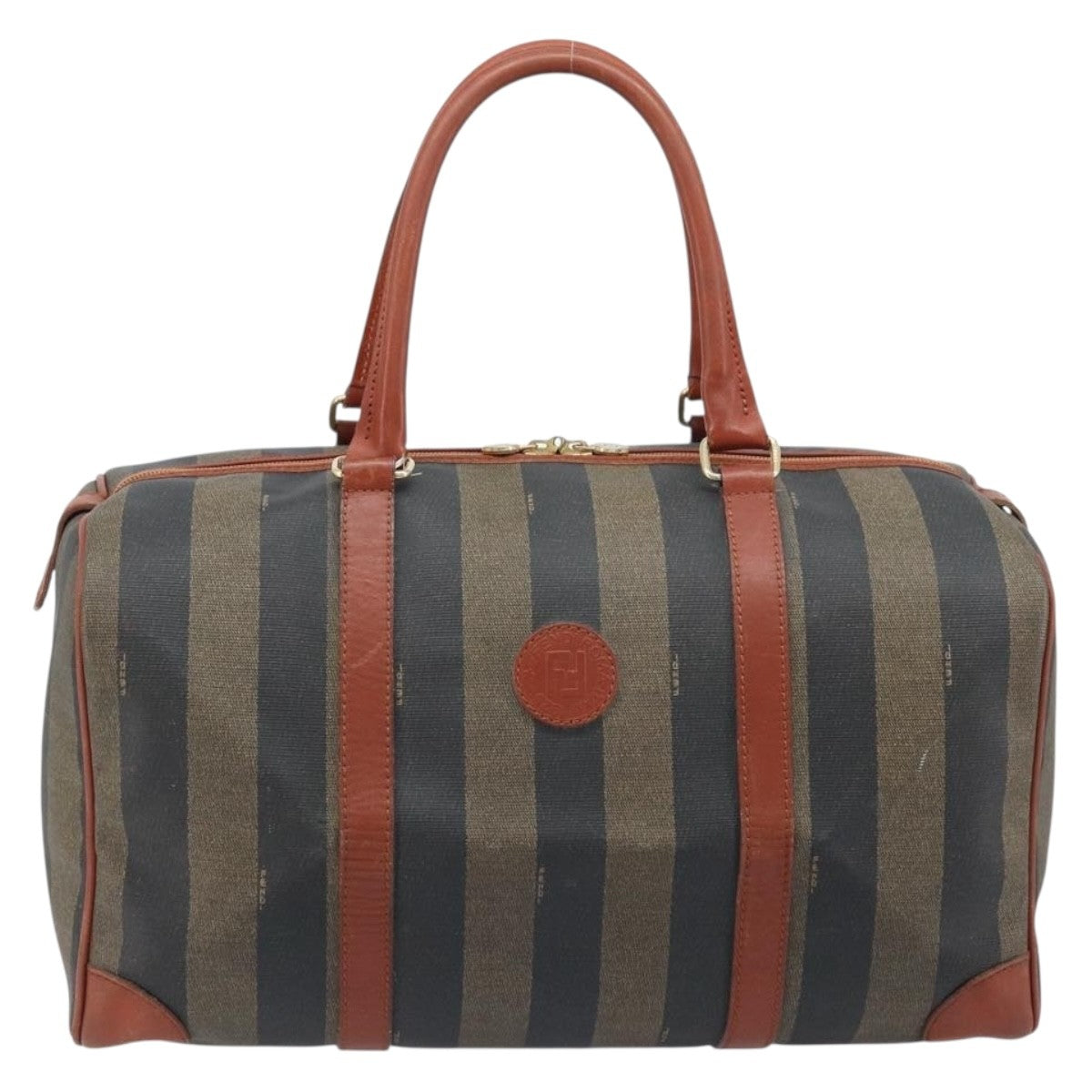 Fendi Vintage Pequin Boston Coated Canvas Large
