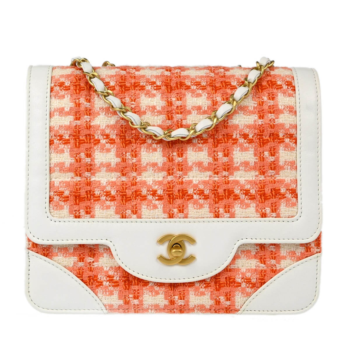 Chanel Vintage Chocolate Bar CC Flap Bag Quilted Tweed Small