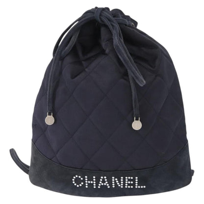 Chanel Vintage Drawstring Backpack Quilted Satin with Suede Medium