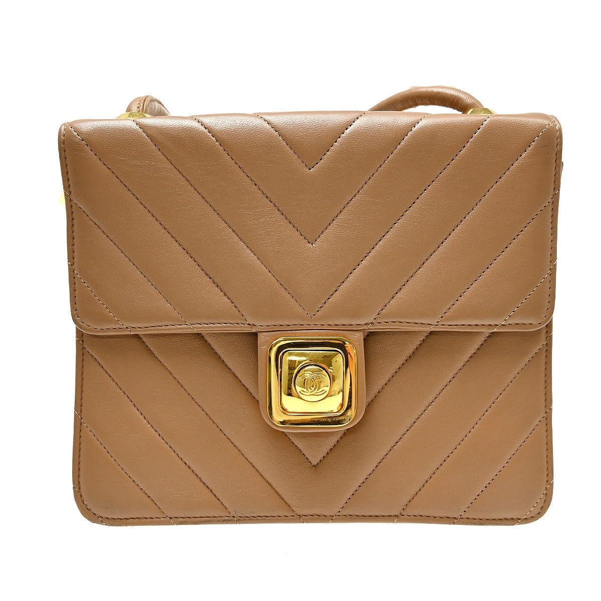 Chanel Vintage Push Lock Flap Chevron Lambskin Small