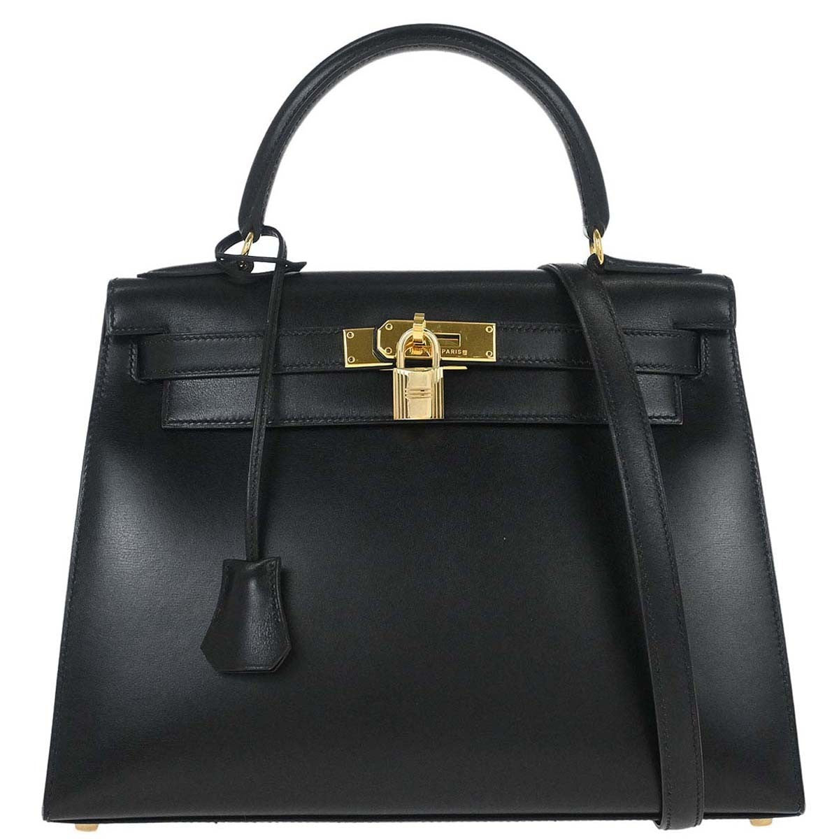 Hermes Kelly Handbag Black Box Calf with Gold Hardware 28