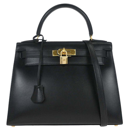 Hermes Kelly Handbag Black Box Calf with Gold Hardware 28