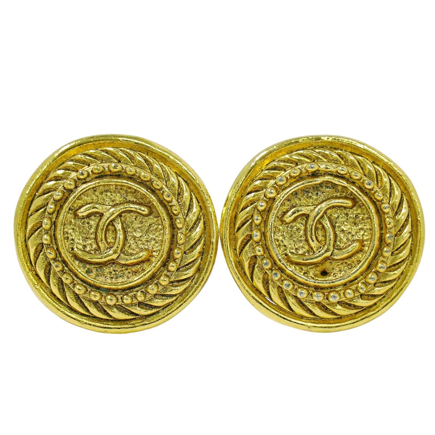 Chanel Vintage CC Logo Round Clip on Earrings Textured Metal Product Image