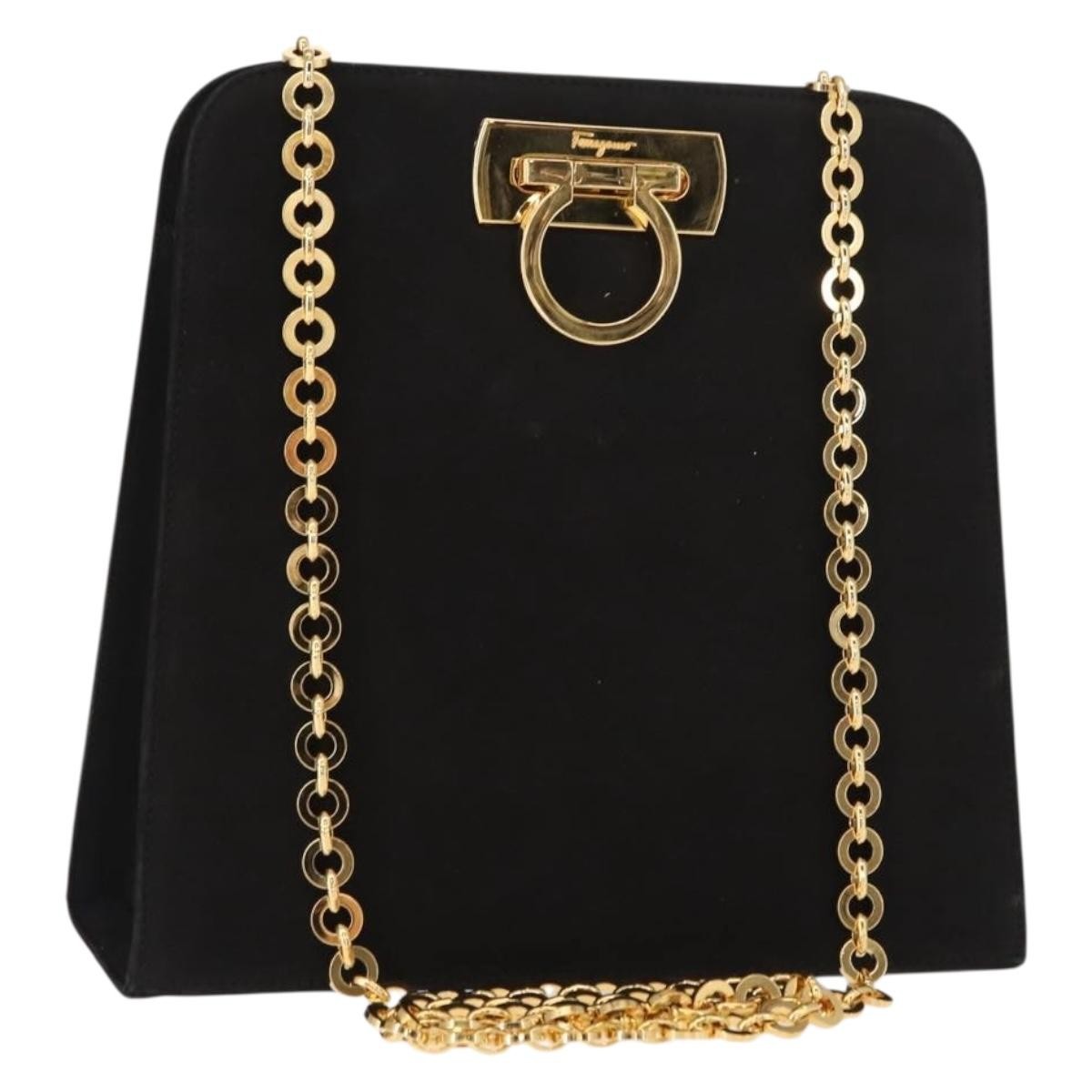 Salvatore Ferragamo Vintage Gancini Chain Shoulder Bag Suede Small