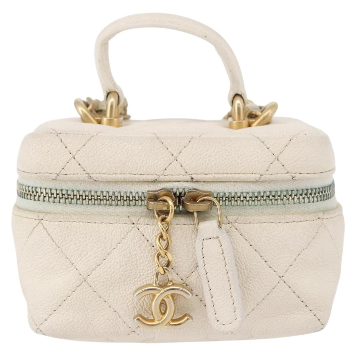 Chanel Top Handle Zip Around Vanity Case with Chain Quilted Caviar Mini