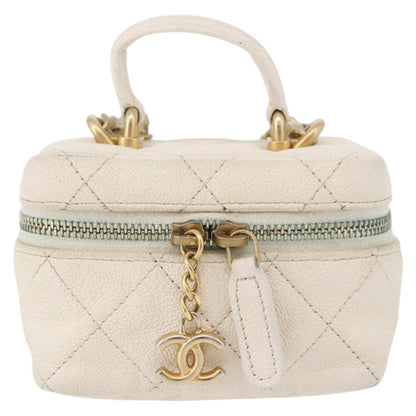 Chanel Top Handle Zip Around Vanity Case with Chain Quilted Caviar Mini