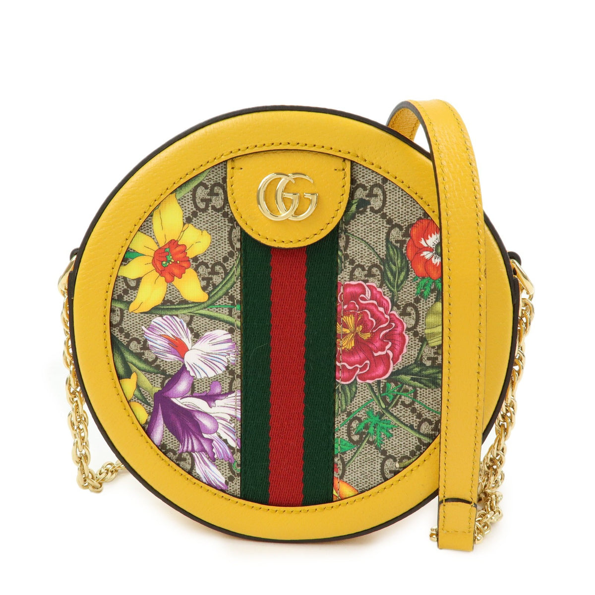 Gucci Ophidia Round Flora GG Coated Canvas Mini