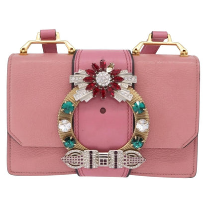 Miu Miu Madras Crystal Buckle Leather Small