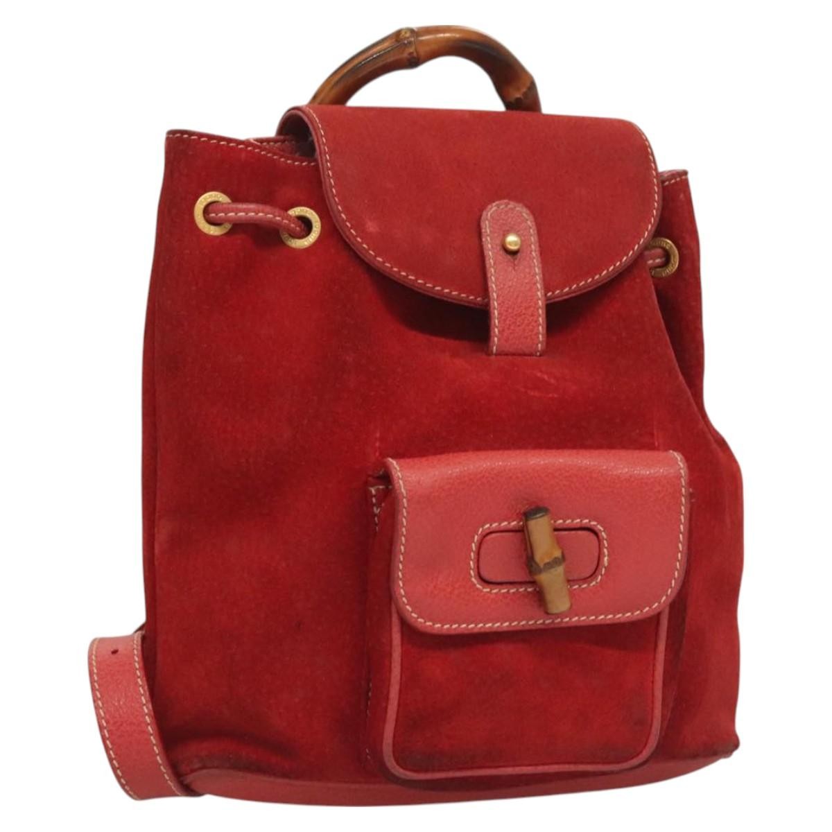 Gucci Vintage Bamboo Backpack Suede Small